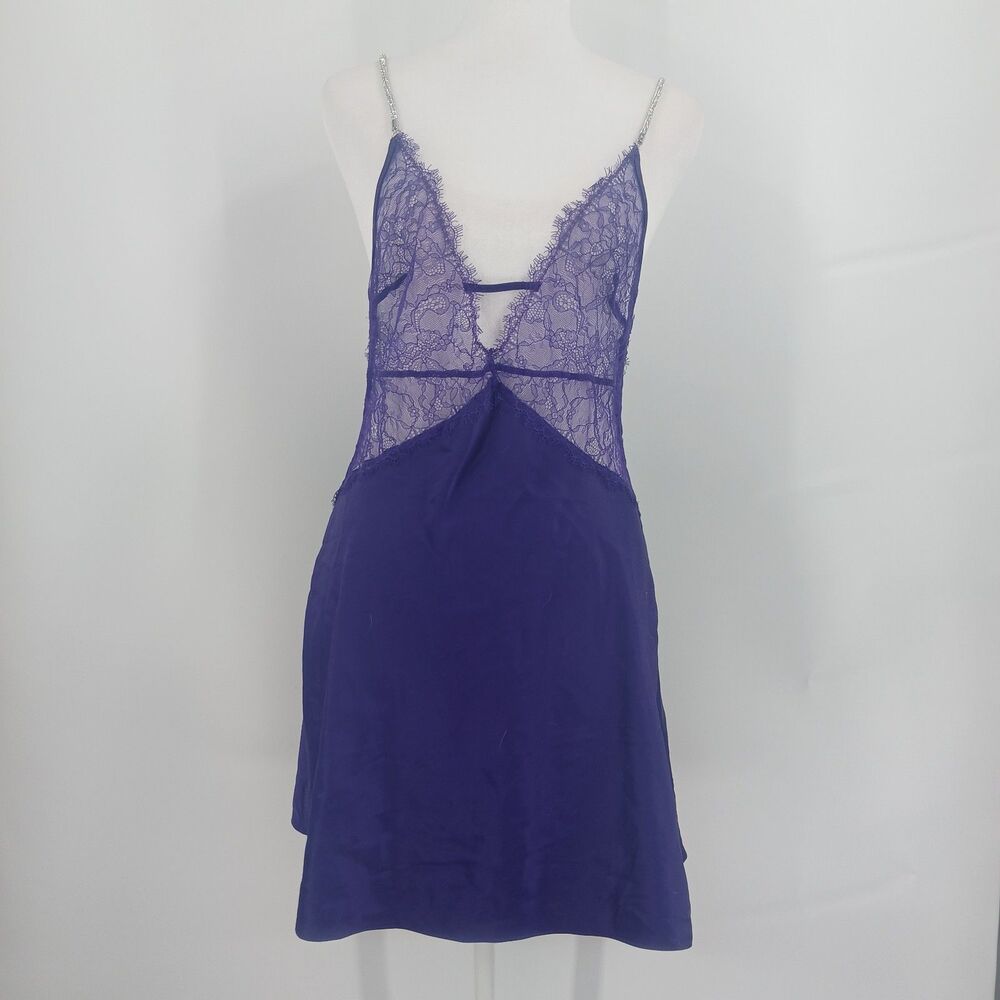 Victoria's Secret Purple Sheer Lace Trim Cami Slip Nightgown Size M